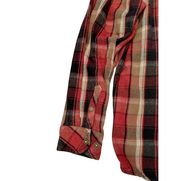 Red and Black Flannel Plaid Casual Button Down Shirt with Hood - Picture 8 of 11